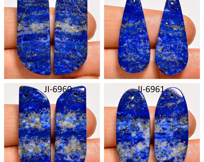 Natural Lapis Lazuli Fancy Shape Front Drilled Smooth Cabochon Matching Pairs, Semi-Precious Gemstones For Jewelry Making