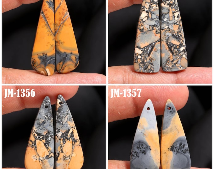 Natural Maligano Jasper Fancy Shape Front Drilled Smooth Cabochon Matching Pairs, Semi-Precious Gemstones For Jewelry Making