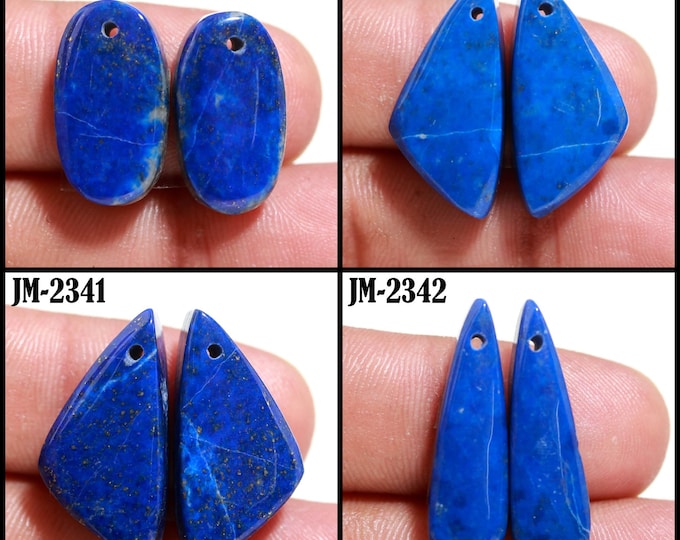 Natural Lapis Lazuli Fancy Shape Front Drilled Smooth Cabochon Matching Pairs, Semi-Precious Gemstones For Jewelry Making