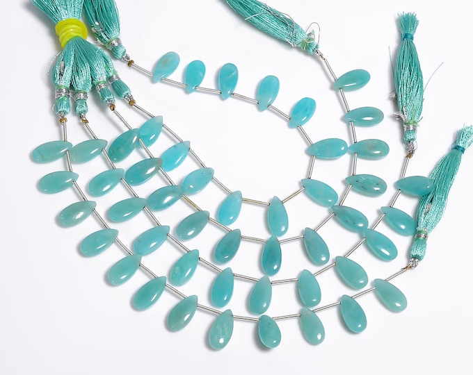 Natural Amazonite Non-Faceted Smooth Side Drilled Pear Shape Briolette 7mm x 15mm, Semi-Precious Gemstones For Jewelry Making