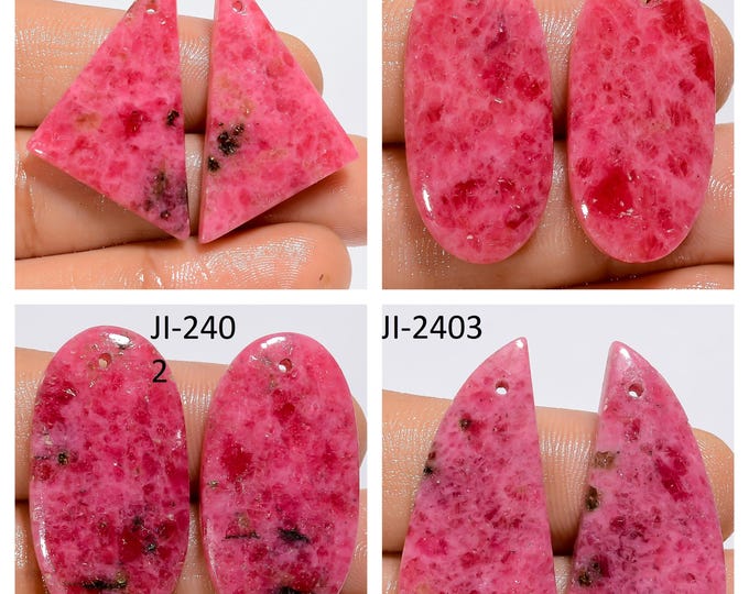 Natural Rhodonite Fancy Shape Front Drilled Smooth Cabochon Matching Pairs, Semi-Precious Gemstones For Jewelry Making
