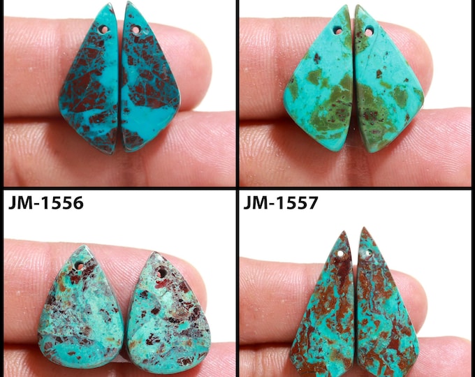 Natural Chrysocolla Fancy Shape Front Drilled Smooth Cabochon Matching Pairs, Semi-Precious Gemstones For Jewelry Making