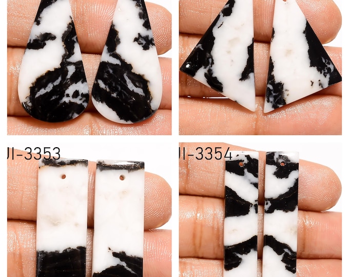 Natural Zebra Jasper Fancy Shape Front Drilled Smooth Cabochon Matching Pairs, Semi-Precious Gemstones For Jewelry Making