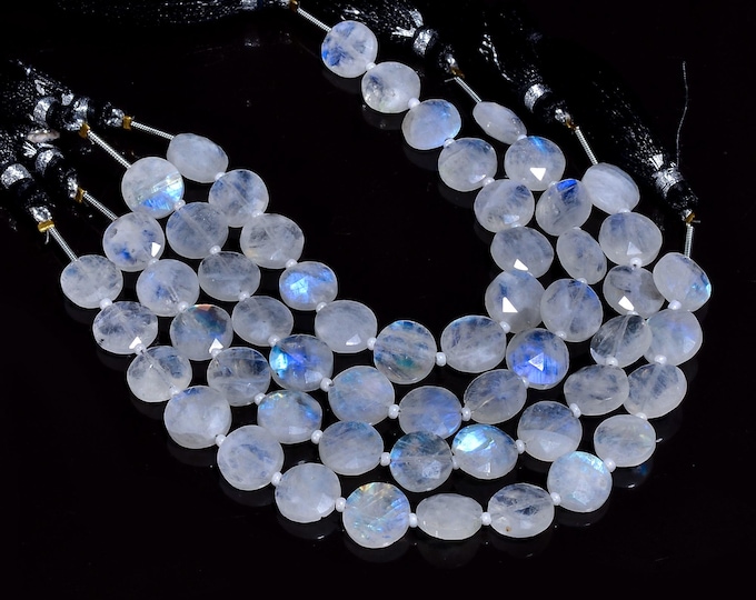 Natural Rainbow Moonstone Faceted Center Drilled Coin Shape 10.25mm, Semi-Precious Gemstones For Jewelry Making