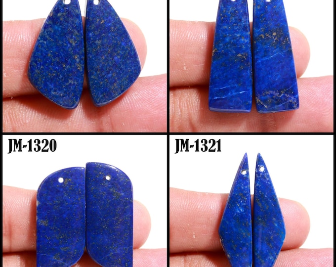 Natural Lapis Lazuli Fancy Shape Front Drilled Smooth Cabochon Matching Pairs, Semi-Precious Gemstones For Jewelry Making