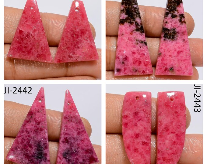 Natural Rhodonite Fancy Shape Front Drilled Smooth Cabochon Matching Pairs, Semi-Precious Gemstones For Jewelry Making