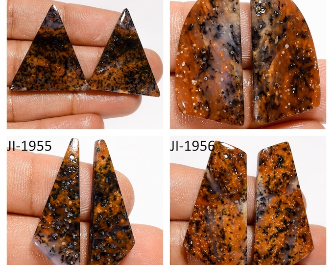 Natural Honey Dendrite Agate Fancy Shape Front Drilled Smooth Cabochon Matching Pairs, Semi-Precious Gemstones For Jewelry Making