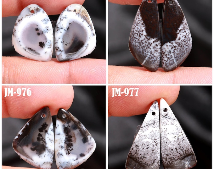 Natural Dendrite Agate Fancy Shape Front Drilled Smooth Cabochon Matching Pairs, Semi-Precious Gemstones For Jewelry Making