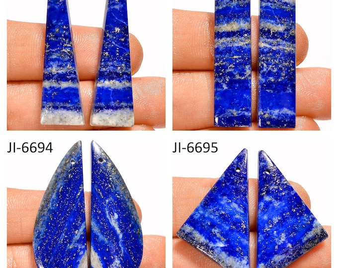 Natural Lapis Lazuli Fancy Shape Front Drilled Smooth Cabochon Matching Pairs, Semi-Precious Gemstones For Jewelry Making