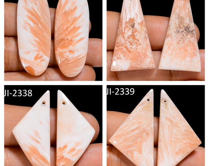 Natural Scolecite Fancy Shape Front Drilled Smooth Cabochon Matching Pairs, Semi-Precious Gemstones For Jewelry Making