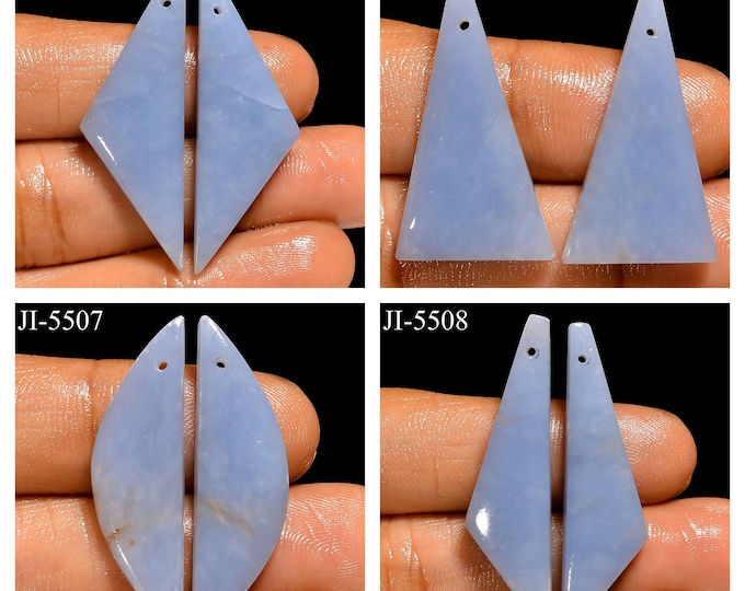 Natural Angelite Fancy Shape Front Drilled Smooth Cabochon Matching Pairs, Semi-Precious Gemstones For Jewelry Making