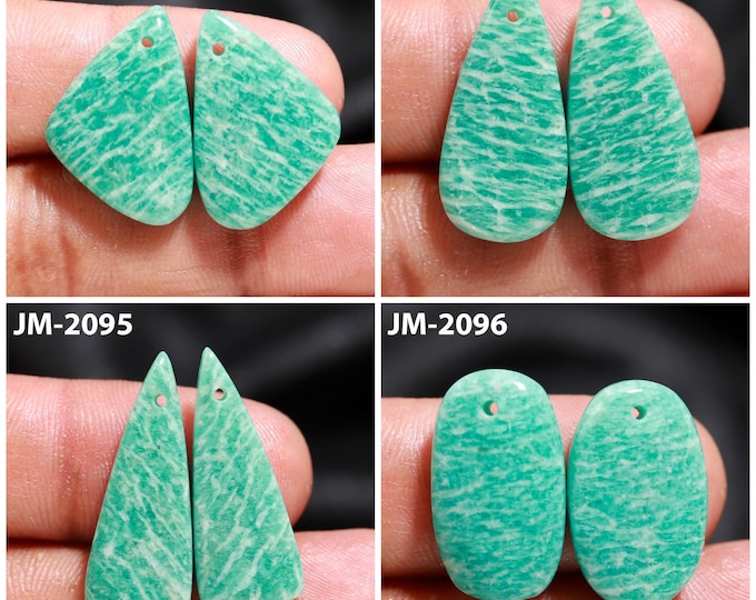 Natural Amazonite Fancy Shape Front Drilled Smooth Cabochon Matching Pairs, Semi-Precious Gemstones For Jewelry Making