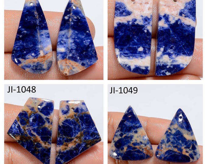 Natural Sodalite Fancy Shape Front Drilled Smooth Cabochon Matching Pairs, Semi-Precious Gemstones For Jewelry Making
