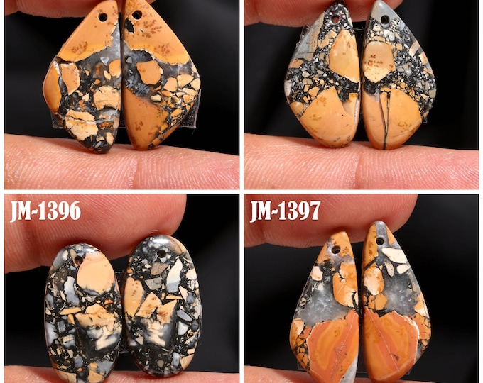 Natural Maligano Jasper Fancy Shape Front Drilled Smooth Cabochon Matching Pairs, Semi-Precious Gemstones For Jewelry Making