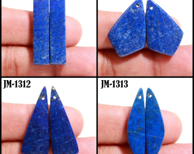 Natural Lapis Lazuli Fancy Shape Front Drilled Smooth Cabochon Matching Pairs, Semi-Precious Gemstones For Jewelry Making