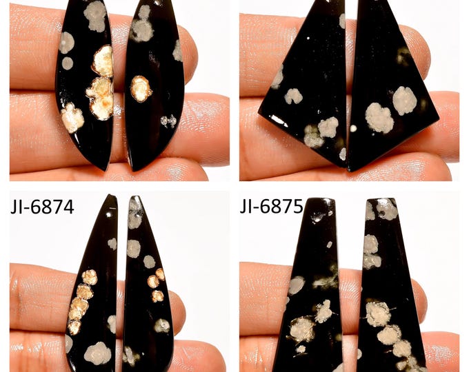 Natural Stardust Obsidian Fancy Shape Front Drilled Smooth Cabochon Matching Pairs, Semi-Precious Gemstones For Jewelry Making