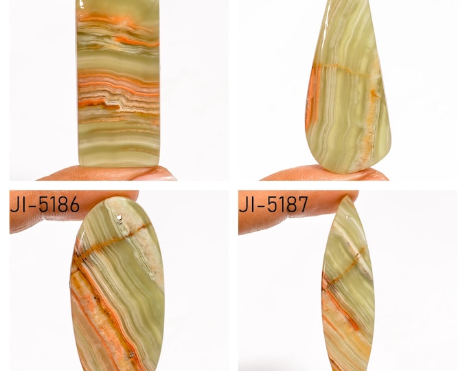 Natural Green Banded Calcite Fancy Shape Front Drilled Smooth Cabochon Single Pieces, Semi-Precious Gemstones For Jewelry Making