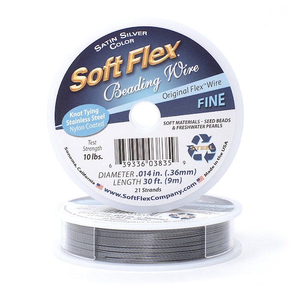 Soft Flex Satin Silver Fine Size Beading Wire, 30 Foot Spool For Jewelry Making