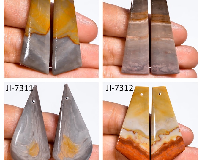 Natural Polychrome Jasper Fancy Shape Front Drilled Smooth Cabochon Matching Pairs, Semi-Precious Gemstones For Jewelry Making