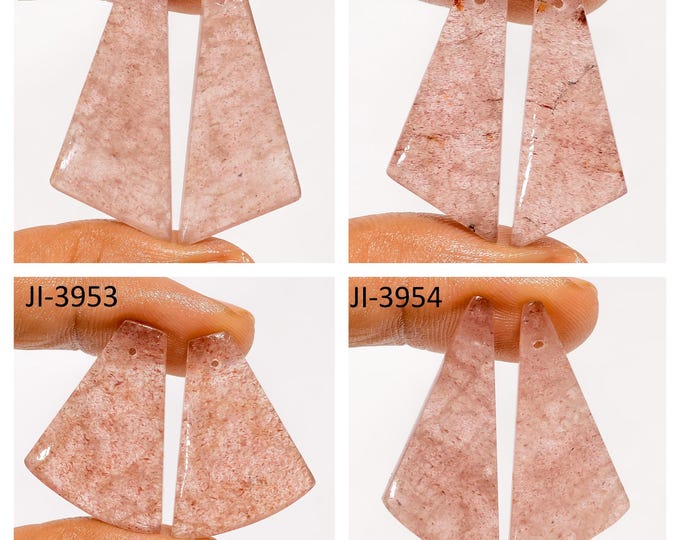 Natural Strawberry Quartz Fancy Shape Front Drilled Smooth Cabochon Matching Pairs, Semi-Precious Gemstones For Jewelry Making