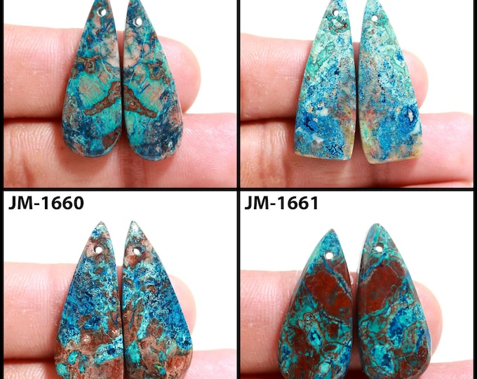 Natural Azurite Fancy Shape Front Drilled Smooth Cabochon Matching Pairs, Semi-Precious Gemstones For Jewelry Making