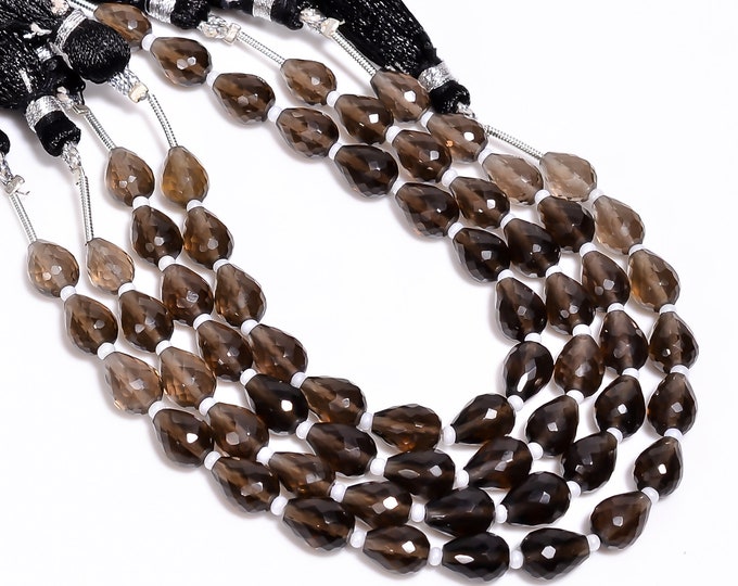 Smoky Quartz Faceted Center Drilled Teardrop Shape 6mm x 8mm, Semi-Precious Gemstones For Jewelry Making