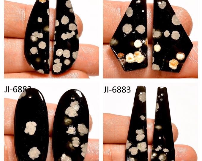 Natural Stardust Obsidian Fancy Shape Front Drilled Smooth Cabochon Matching Pairs, Semi-Precious Gemstones For Jewelry Making