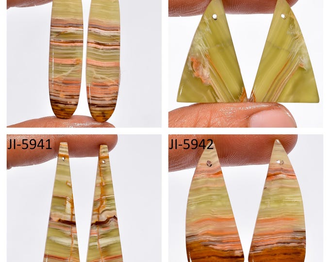 Natural Banded Calcite Fancy Shape Front Drilled Smooth Cabochon Matching Pairs, Semi-Precious Gemstones For Jewelry Making