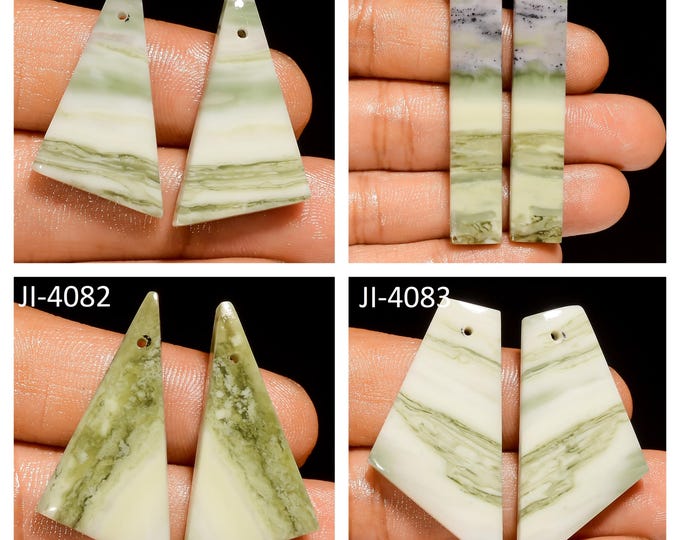 Natural Serpentine Fancy Shape Front Drilled Smooth Cabochon Matching Pairs, Semi-Precious Gemstones For Jewelry Making