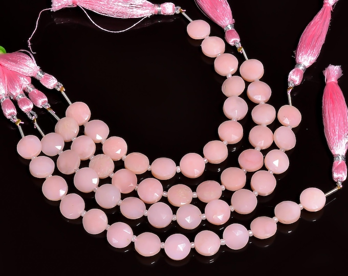 Natural Pink Opal Faceted Center Drilled Coin Shape 10.25mm, Semi-Precious Gemstones For Jewelry Making
