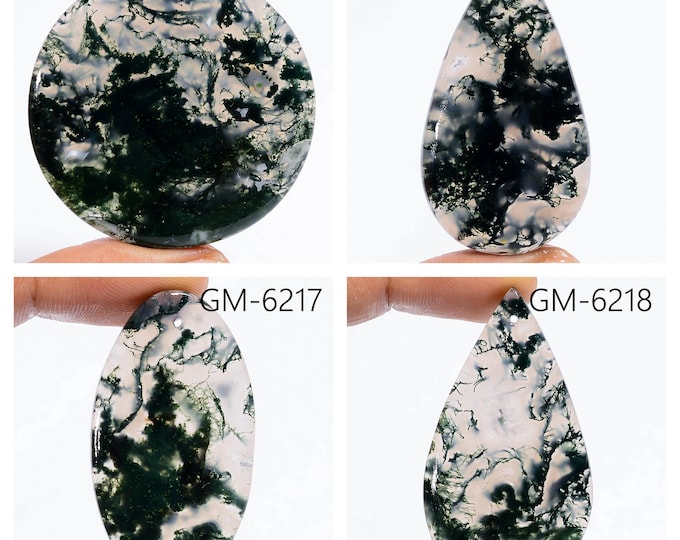 Natural Moss Agate Fancy Shape Front Drilled Smooth Cabochon Single Pieces, Semi-Precious Gemstones For Jewelry Making