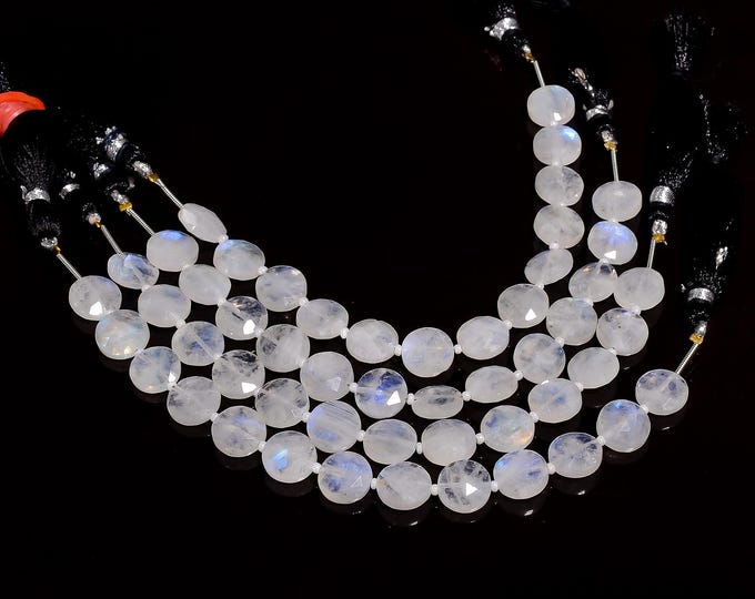 Natural Rainbow Moonstone Faceted Center Drilled Coin Shape 10.25mm, Semi-Precious Gemstones For Jewelry Making