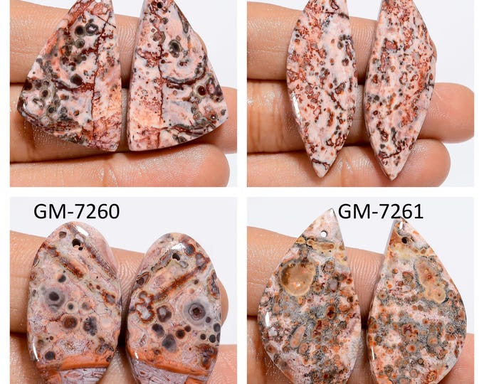 Natural Leopard Skin Jasper Fancy Shape Front Drilled Smooth Cabochon Matching Pairs, Semi-Precious Gemstones For Jewelry Making