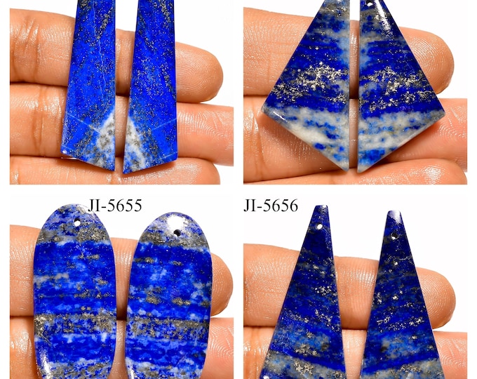 Natural Lapis Lazuli Fancy Shape Front Drilled Smooth Cabochon Matching Pairs, Semi-Precious Gemstones For Jewelry Making