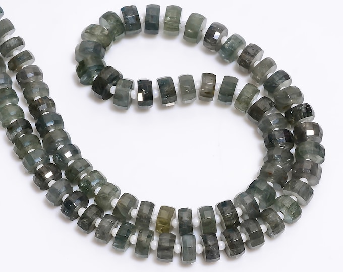 Moss Aquamarine Faceted Tire Shape Graduated Size 5.50mm to 7.50mm, Semi-Precious Gemstones For Jewelry Making