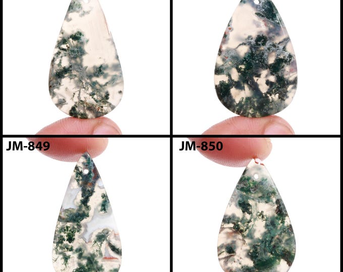 Natural Moss Agate Fancy Shape Front Drilled Smooth Cabochon Single Pieces, Semi-Precious Gemstones For Jewelry Making
