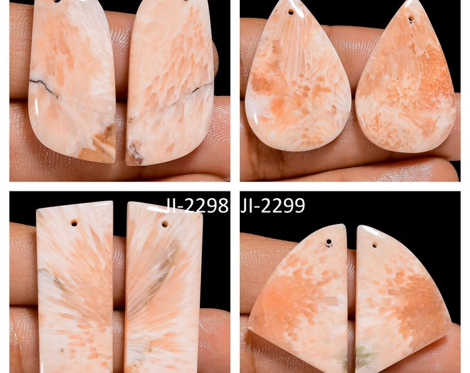 Natural Scolecite Fancy Shape Front Drilled Smooth Cabochon Matching Pairs, Semi-Precious Gemstones For Jewelry Making