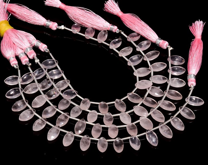 Rose Quartz Faceted Side Drilled Marquise Shape Briolette 6mm x 12mm, Semi-Precious Gemstones For Jewelry Making