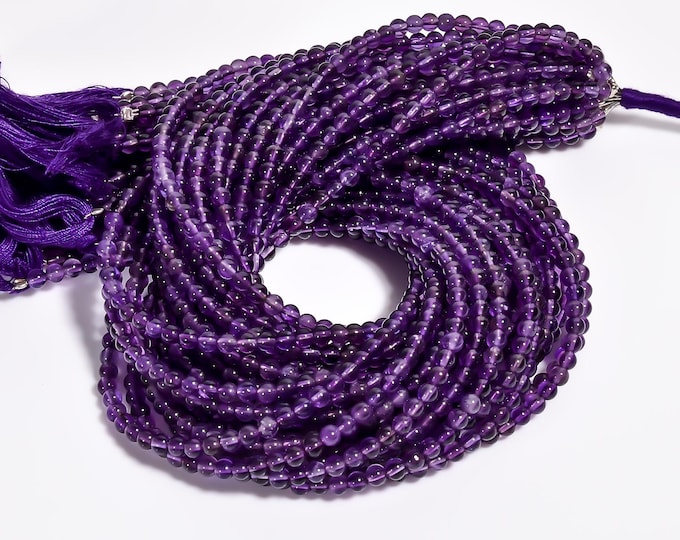 Natural Amethyst Non-Faceted Smooth Center Drilled Round Shape 4.05mm, Semi-Precious Gemstones For Jewelry Making