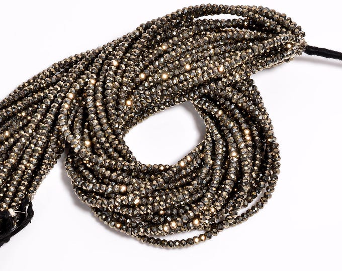 Pyrite Micro Faceted Center Drilled Rondelle Shape 3.25mm, Semi-Precious Gemstones For Jewelry Making