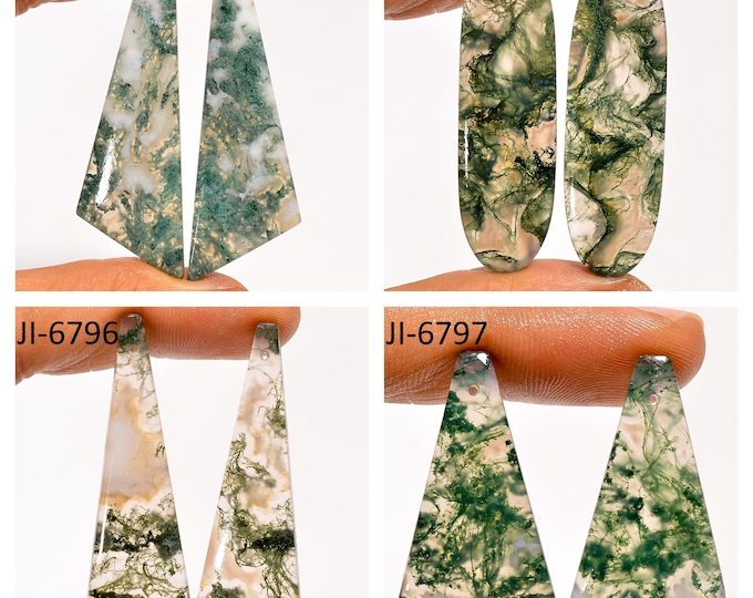 Natural Moss Agate Fancy Shape Front Drilled Smooth Cabochon Matching Pairs, Semi-Precious Gemstones For Jewelry Making