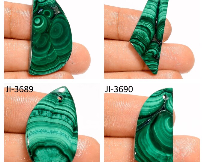 Natural Malachite Fancy Shape Front Drilled Smooth Cabochon Single Pieces, Semi-Precious Gemstones For Jewelry Making