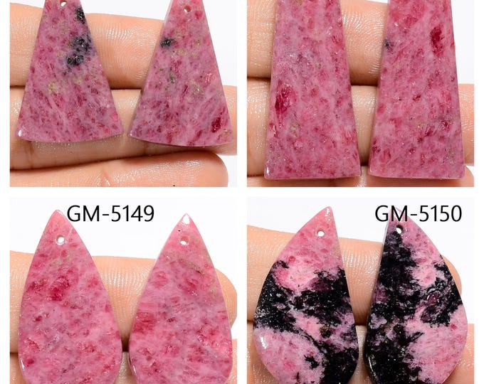 Natural Rhodonite Fancy Shape Front Drilled Smooth Cabochon Matching Pairs, Semi-Precious Gemstones For Jewelry Making