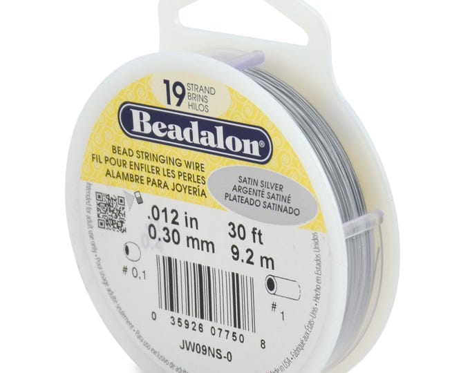 Beadalon Satin Silver Color .012 Inch Diameter, 19 Strand Beading Wire, 30 Foot Spool For Jewelry Making