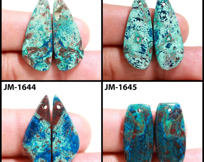 Natural Azurite Fancy Shape Front Drilled Smooth Cabochon Matching Pairs, Semi-Precious Gemstones For Jewelry Making
