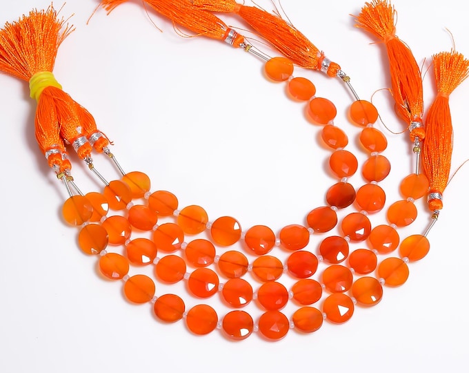 Carnelian Faceted Center Drilled Coin Shape 10.25mm, Semi-Precious Gemstones For Jewelry Making