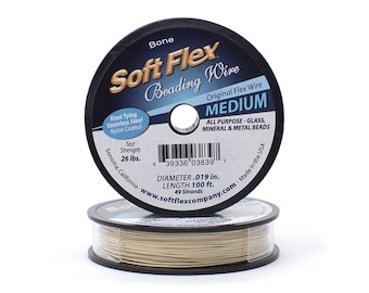 Soft Flex Bone Color Medium .019 Inch Diameter Size, 49 Strands Beading Wire, 100 Foot Spool For Jewelry Making
