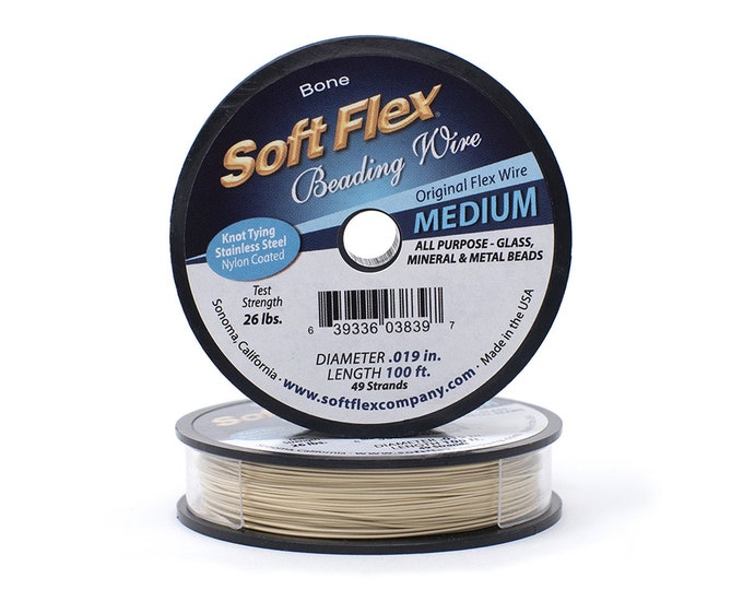 Soft Flex Bone Color Medium Size Beading Wire, 100 Foot Spool For Jewelry Making