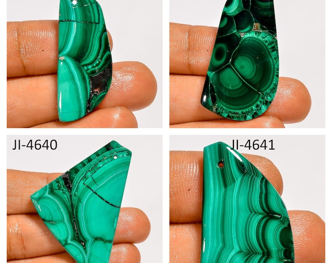 Natural Malachite Fancy Shape Front Drilled Smooth Cabochon Single Pieces, Semi-Precious Gemstones For Jewelry Making