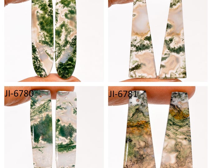 Natural Moss Agate Fancy Shape Front Drilled Smooth Cabochon Matching Pairs, Semi-Precious Gemstones For Jewelry Making